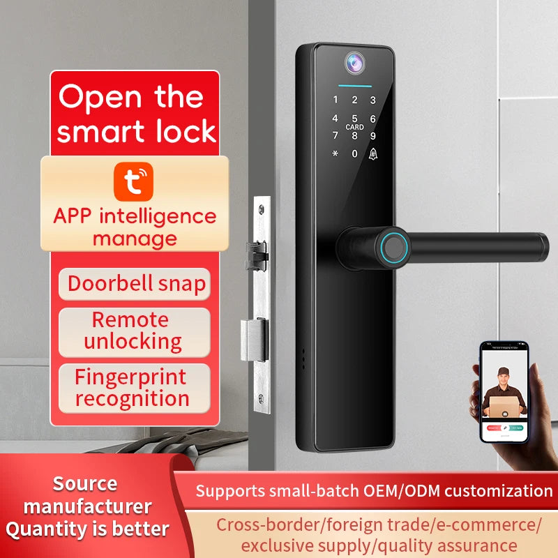 Camera Keyless Fingerprint Recognition TUYA APP Automatic Electric Digital Smart Door Lock