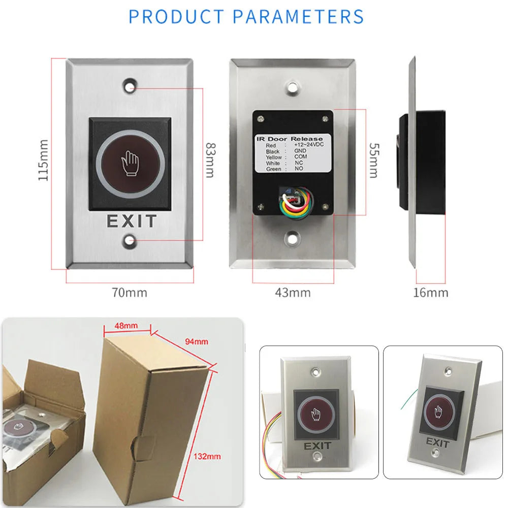 12V 24V Touchless Access Control Switch Exit Button 433MHz Remote Control No Touch Switch for Electronic Lock