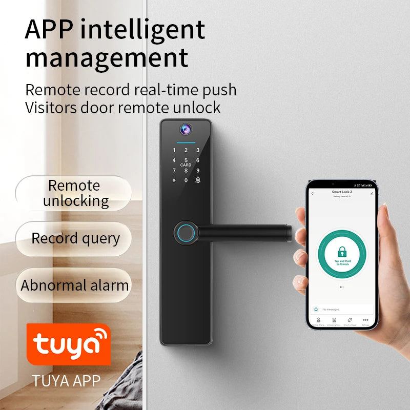 Camera Keyless Fingerprint Recognition TUYA APP Automatic Electric Digital Smart Door Lock