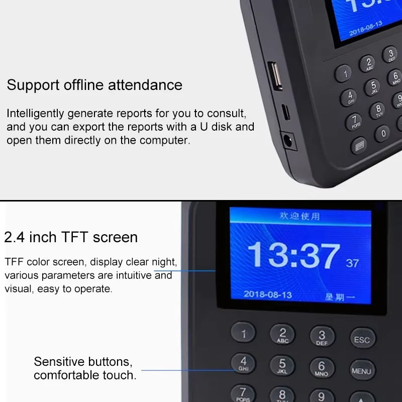 Employee Time Attendance System Device Biometric Fingerprint Recognition Scanner Time Devices No Internet Simple Installation