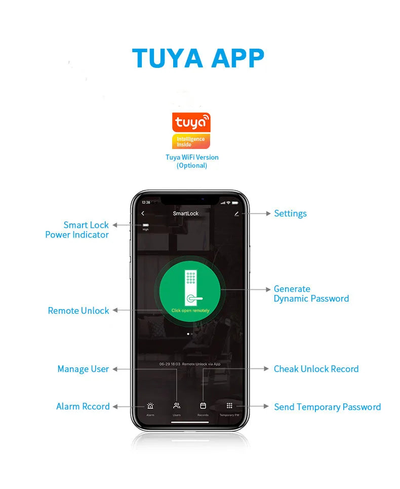 Tuya Wifi Knob Lock Fingerprint Smart Lock with Password IC/ID Card Unlock Way for Office Apartment Hotel Home School Door