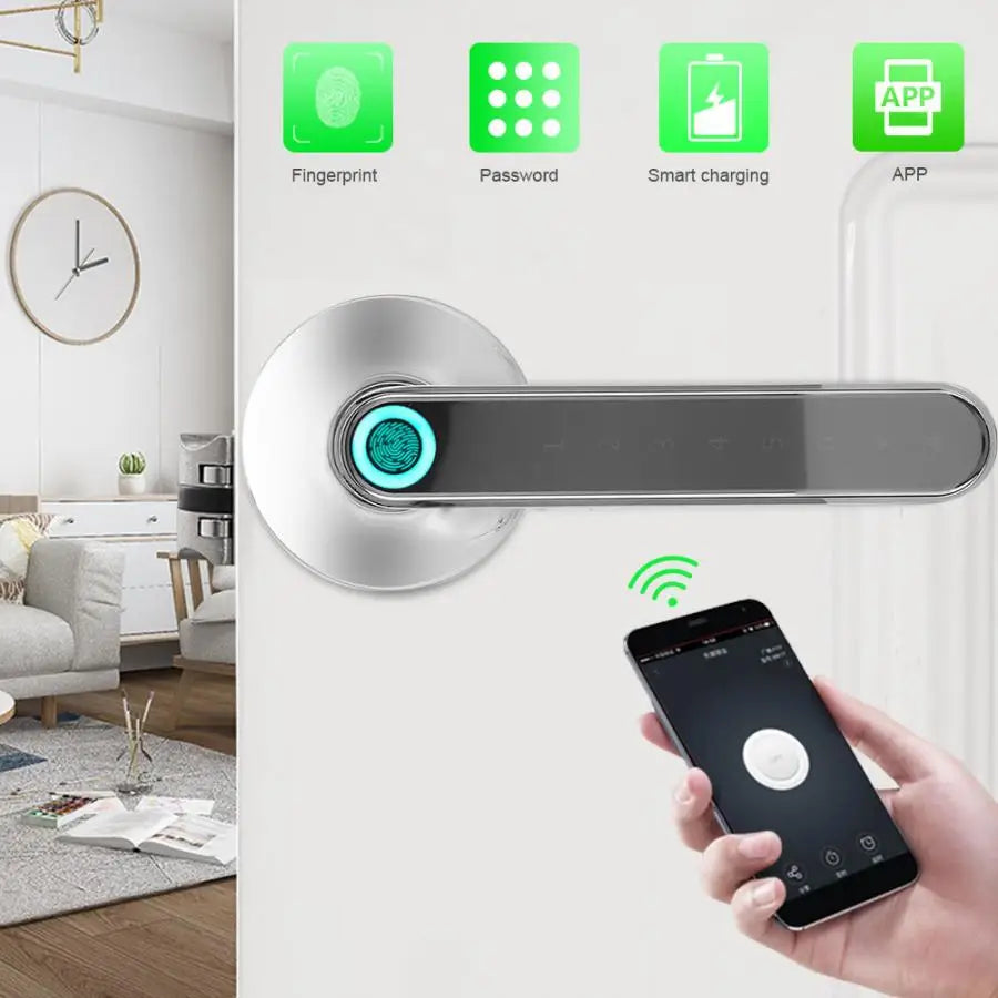 Simple Fingerprint Smart Handle Lock with Unlock Ways Biometric Fingerprint Password APP Keyless
