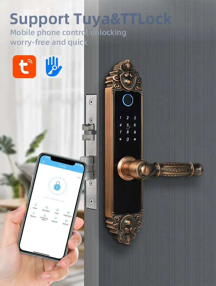 TT Lock With Handle Copper Alloy Unlock Way TT Lock Fingerprint Passcode IC Card Key for Home Hotel Office School