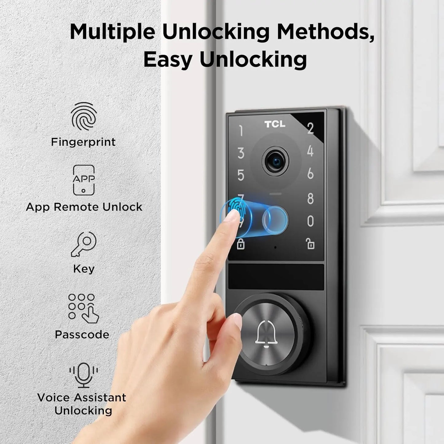 Face & Palm ID Auto Smart Lock with Doorbell & Fingerprint Keyless Entry WiFi Smart App Remote Control for Main Door