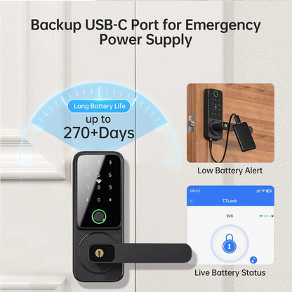 Tuya App Smart Lock With Handle Zinc Alloy Material Unlock Way Fingerprint Passcode IC Card Key for Home Hotel Office School