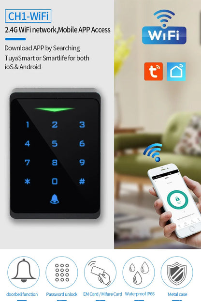 2.4G WIFI Tuya Standalone Access Control Keypad with Doorbell Functions Passcode Keyless Touch Keypad Access Controller