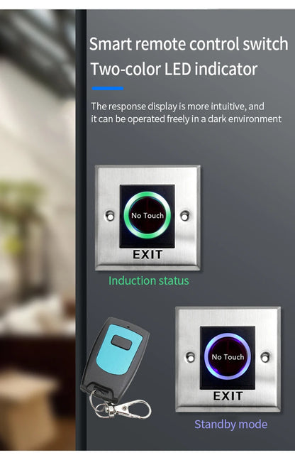 12V 24V Touchless Door Release Switch Exit Button Access Control 433MHz Remote Control No Touch Switch for Electronic Lock