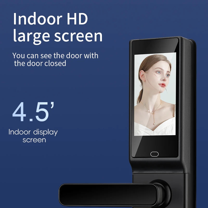 Smart Handle Lock for Wood Door with Camera Screen Video Intercom Door Bell Tuya Wifi Fingerprint Card Code TDM-S03