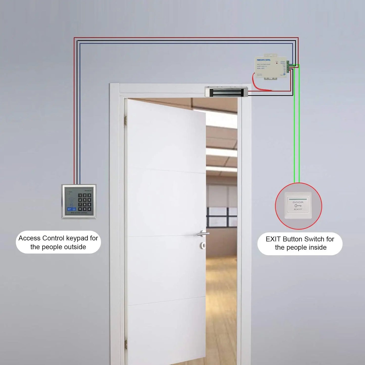 Access Control System Kit with 280kg Electric Magnetic Lock 110-240V AC to 12v DC 3A 36w Power Supply Entry Keypad EXIT Button
