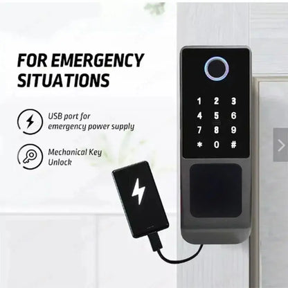 Waterproof Tuya Wifi Smart Rim Lock with Remote Control Fingerprint and Mechanical Key Unlocking Way for Apartment Office School
