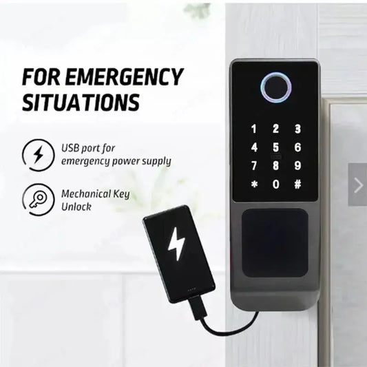Waterproof Tuya Wifi Smart Rim Lock with Remote Control Fingerprint and Mechanical Key Unlocking Way for Apartment Office School