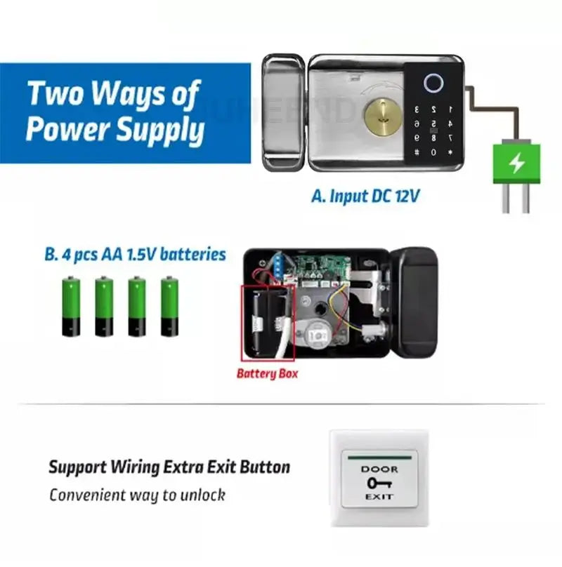 Waterproof Tuya Wifi Smart Rim Lock with Remote Control Fingerprint and Mechanical Key Unlocking Way for Apartment Office School