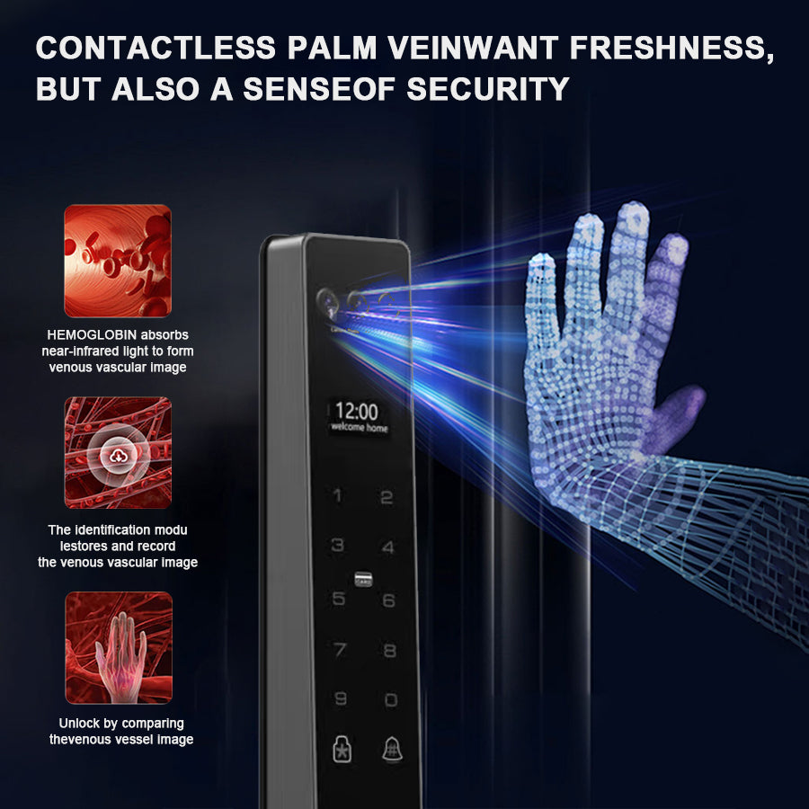 Waterproof Narrow Stile Smart Lock for Outer Door with Palm& Facial Recognition Unlock Method TDM-N60
