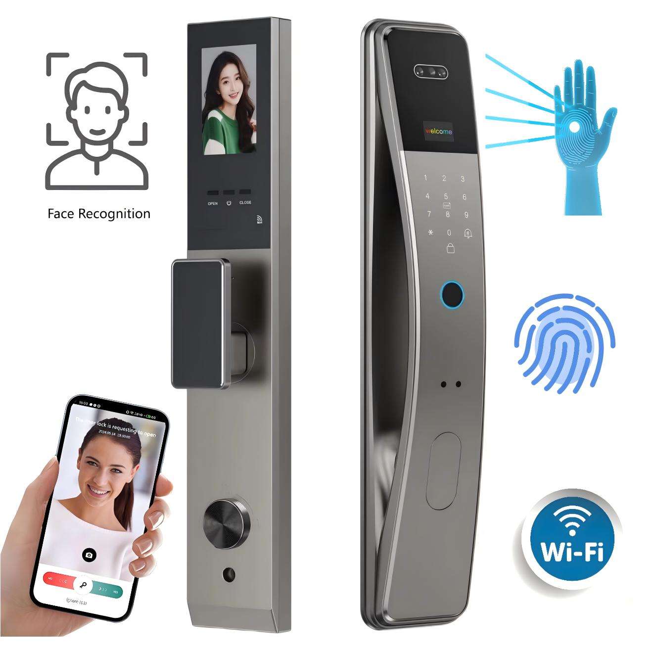 Facial Recognition Smart Lock Tuya Wifi App Combination Home Security Full Automatic Biometric Fingerprint Lock TDM-C26
