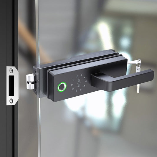 Glass Door Smart Lock with Handle Tuya Wifi Finger Print Password and Key Unlock TDM-G25