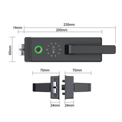 Glass Door Smart Lock with Handle Tuya Wifi Finger Print Password and Key Unlock TDM-G25