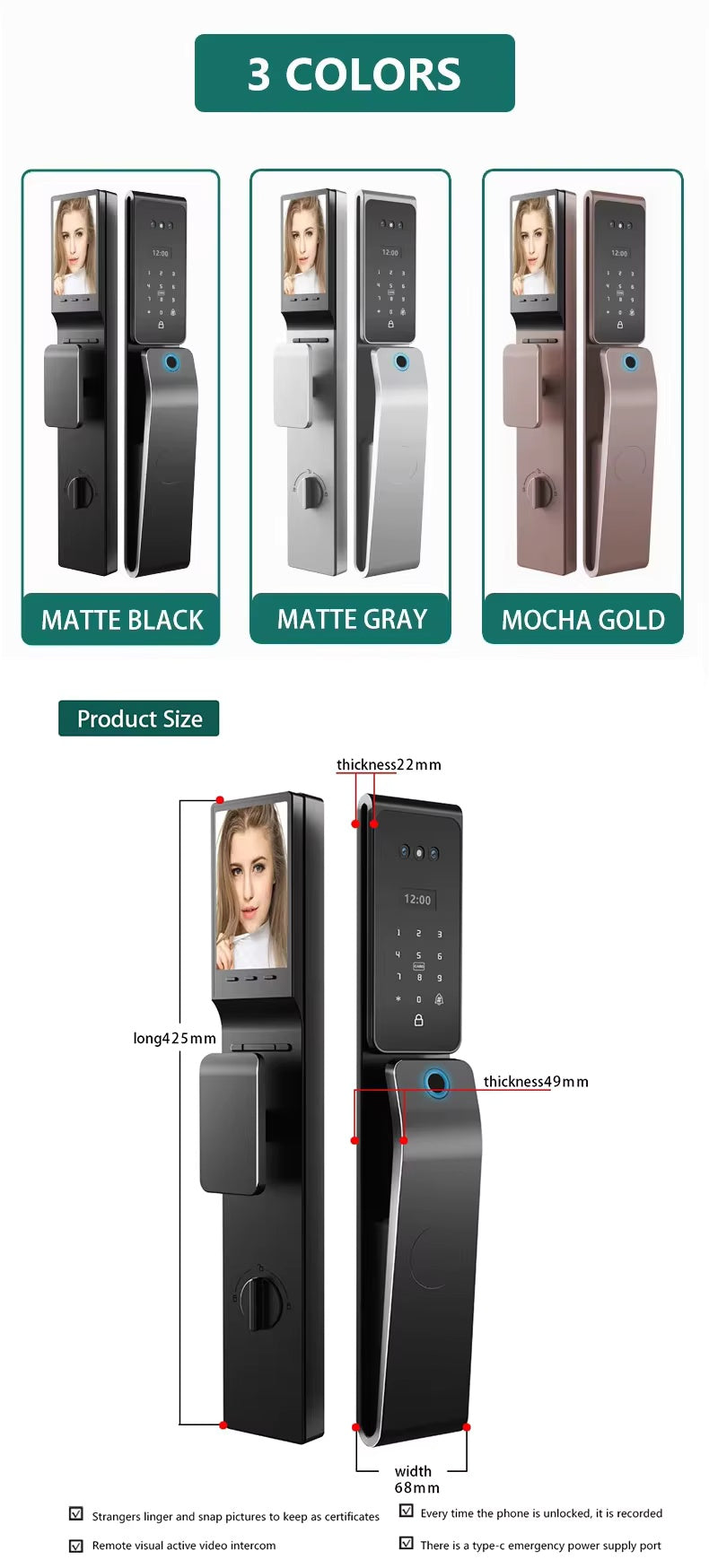 3D Face Recognition Door Lock Security Outdoor Active Intercom Camera Home Main Door Lock TDM-C50